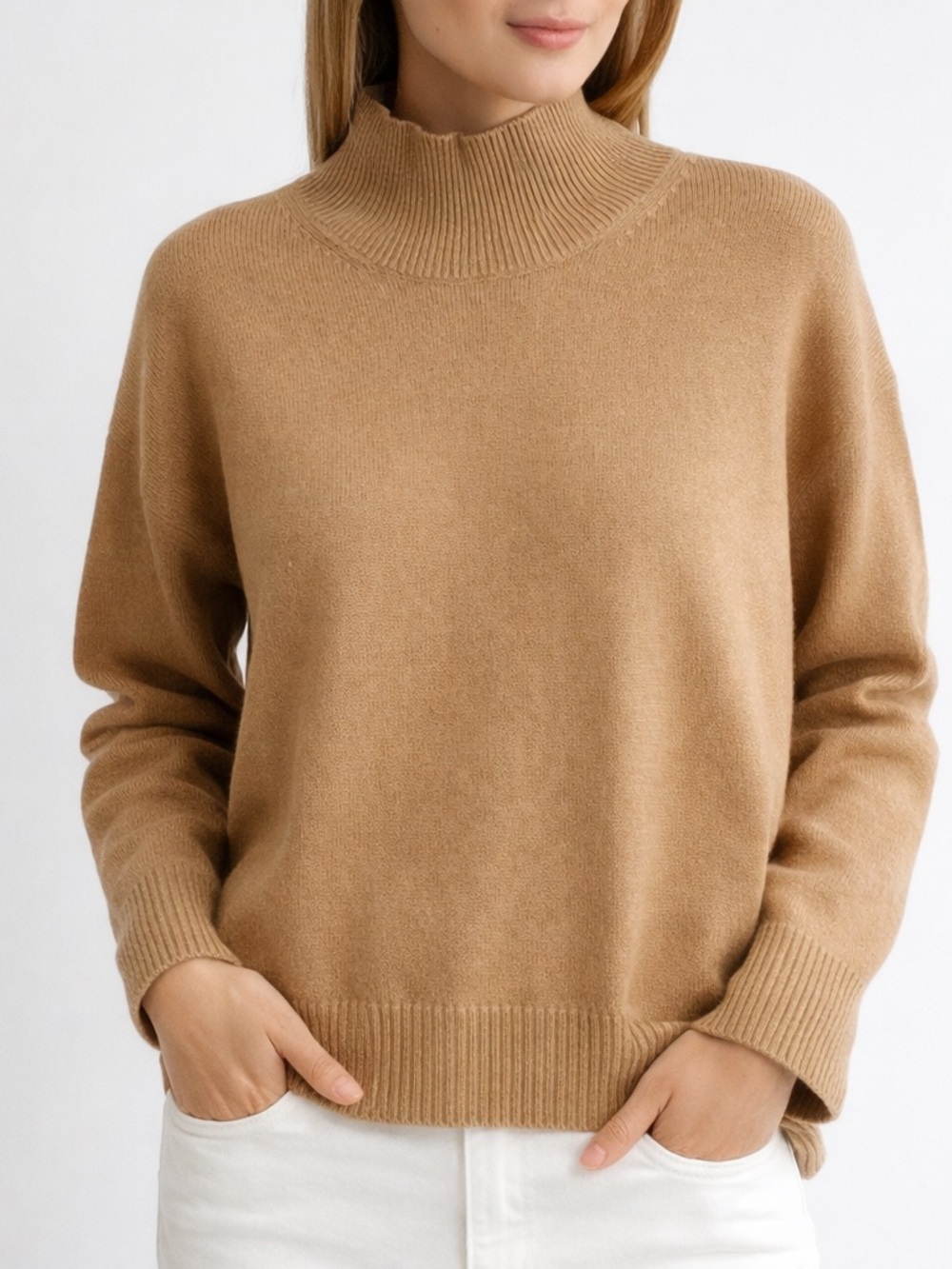 Banana Republic Tan Mock Neck Ribbed Sweater Womens Size Large